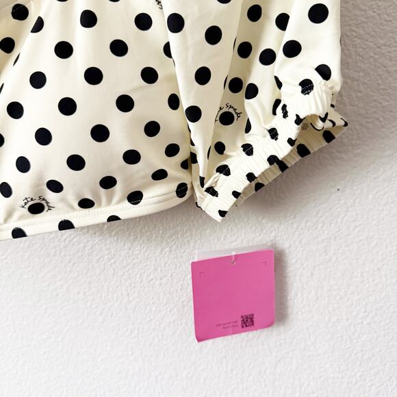 KATE SPADE | Cropped Polka Dot Sleeve Bikini Swimsuit Top Black Off White | XL - Picture 6 of 10